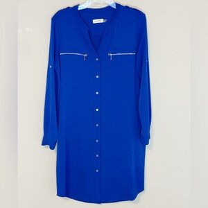 Calvin Klein Women's Colbalt Blue Tunic Dress with Roll Tab Sleeves - size 12